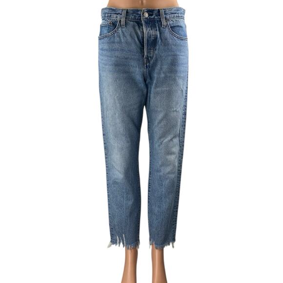 Levi's Wedgie Women's Blue High Rise Frayed Hem Straight Denim Jeans Pants Sz 28 - Picture 1 of 5